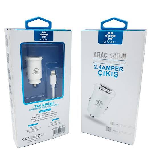 ARBAKS ARAÇ ŞARJI 2.4 AMPER ÇIKIŞI LIGHTNING HIZLI USB ŞARJ 
